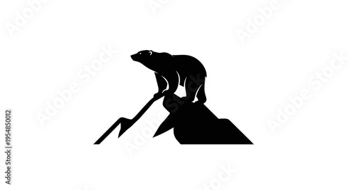 Bear climbing mountain peak silhouette.