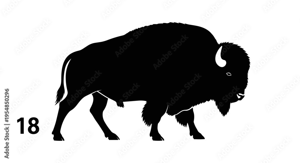 Obraz premium Bison Walking Silhouette Side View.