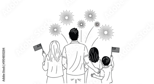 Vector illustration of family with flags and flowers