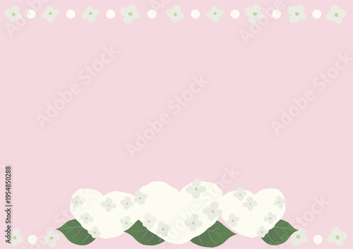 White Heart Shaped Hydrangea Frame Background Vector for A Size Paper | Elegant Floral Template for Print　白いハート型紫陽花のフレーム背景（A判サイズ）ベクター｜上品な花の印刷テンプレート素材