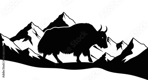 Bison standing on mountain ridge.