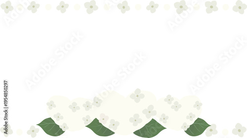 White Heart Shaped Hydrangea Frame Vector 16:9 Isolated | Elegant Floral Banner Transparent Background　白いハート型紫陽花のフレーム（16:9）ベクター｜背景透過・上品な花のバナー素材