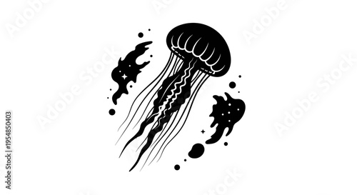 Black and white jellyfish illustration.