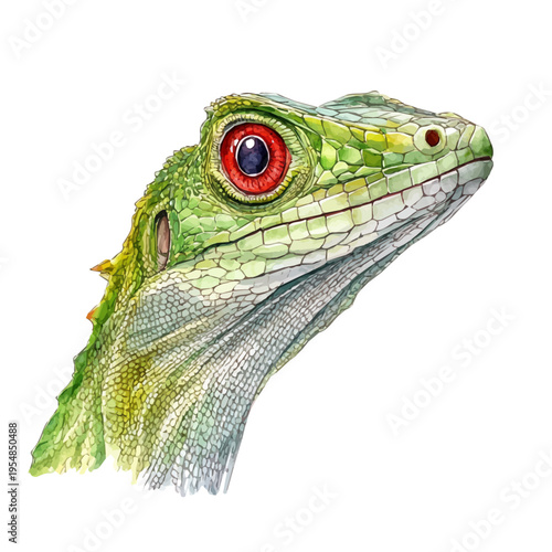 Tableau sur toile Basilisk Lizard, watercolor drawing vector, isolated on a white background