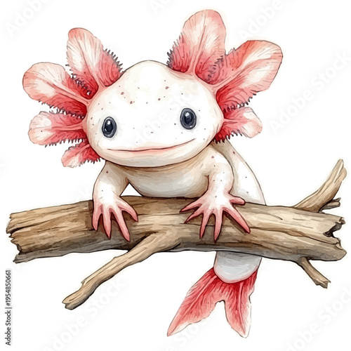 Axolotl, watercolor painting vector, isolated on a white background.