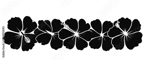 Bold hibiscus flower border in silhouette style with tropical floral elements, ideal for summer themes, decorations, and botanical vector design.