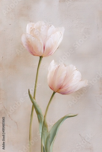 Soft Pastel Tulips Oil Painting on Textured Canvas