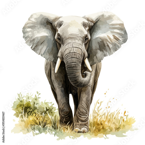 African Elephant, watercolor illustration vector, isolated on a white background.