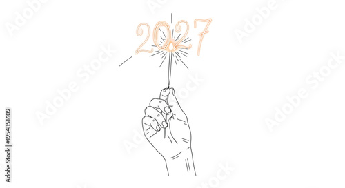 Vector illustration of hand holding sparkler with 2027