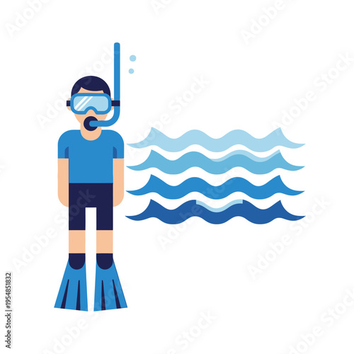 Snorkeler standing by blue ocean waves, ready for underwater adventure