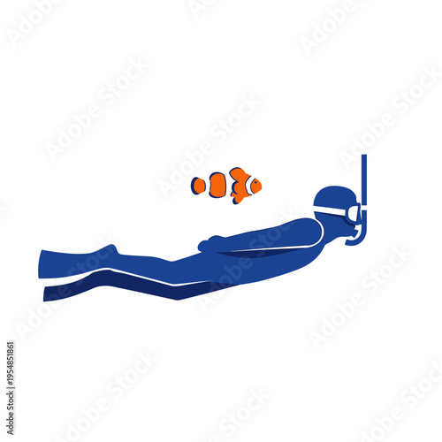 Snorkeler swimming with clownfish underwater, vibrant marine life, ocean adventure