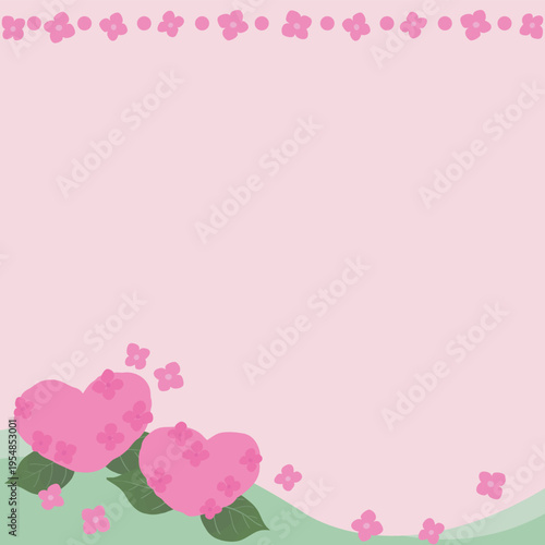 Heart Shaped Hydrangea Square Frame Background Vector | Pink Cute Floral Design for Social Media and Cards　ハート型の紫陽花の正方形フレーム背景（ピンク）ベクター｜かわいい花のデザイン素材
