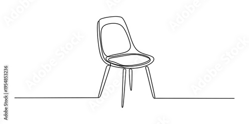Continuous line drawing of a modern minimalist chair isolated on a white background