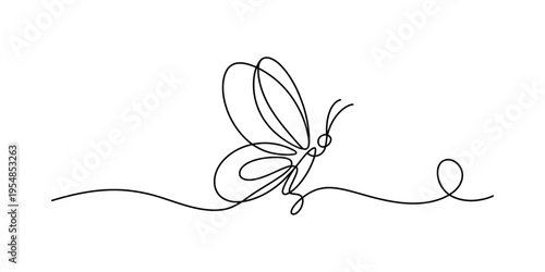 Photos Minimalist continuous line drawing of a butterfly on a simple white background