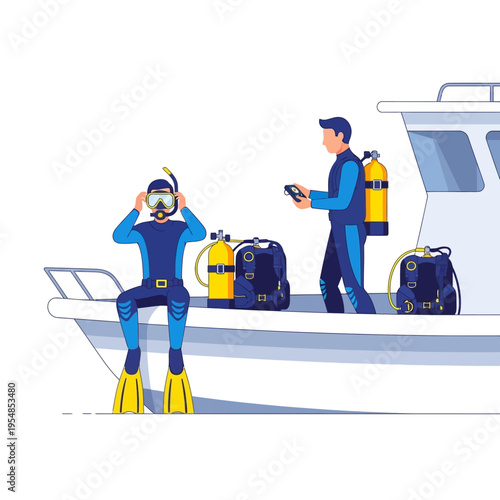 Scuba Divers Preparing for Dive on Boat with Gear