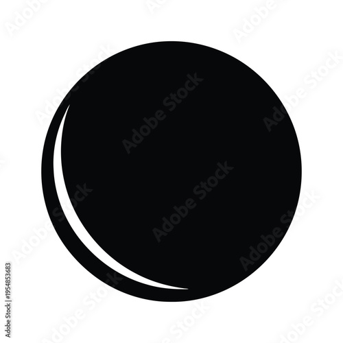 A simple black circle with a curved white line on a plain white background