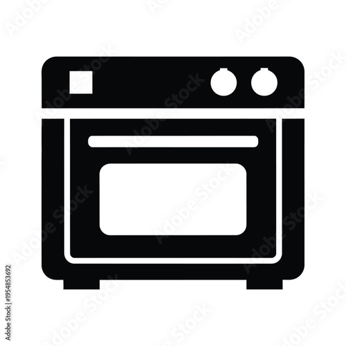 A simple black and white illustration of a modern oven appliance