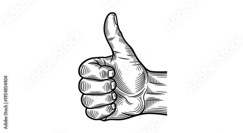 Detailed illustration of a hand making a thumbs up gesture on an isolated white background.