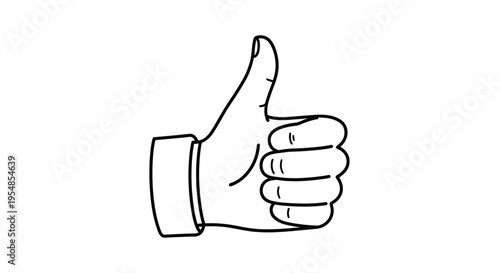 Cartoon Hand Giving Thumbs Up Gesture in Black Outline on Isolated White Background