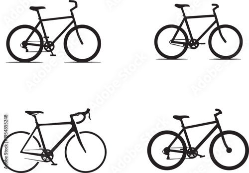Four different bicycle illustrations showcase various angles and designs on white