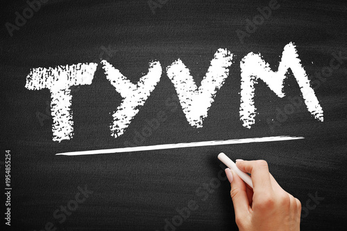 Wallpaper Mural TYVM acronym written in chalk on a chalkboard. Means thank you very much, used as a polite expression of gratitude in digital messaging and social media Torontodigital.ca