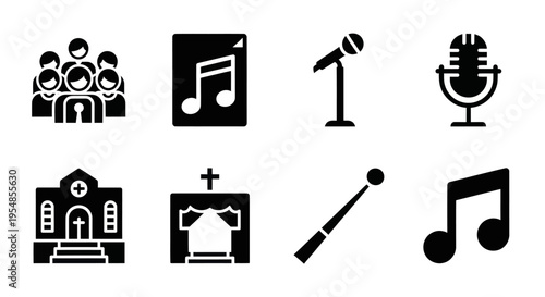 Choir, Music Notes, Microphone, Church, Stage Icons