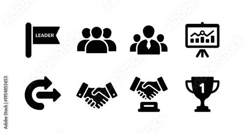Business Icons: Leadership, Teamwork, Success, Strategy, Partnership, Achievement