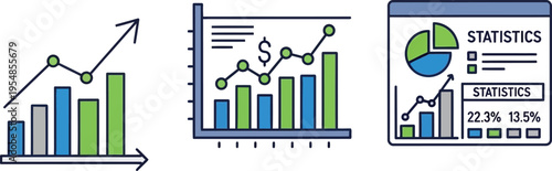 business growth and financial statistics chart dashboard flat design vector illustration