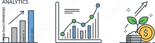 business analytics growth and financial success flat design vector illustration