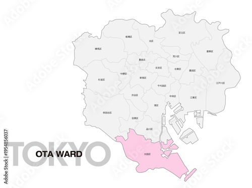 東京都大田区の位置地図 区名有り 02