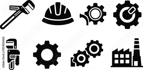 industrial tools and machinery icons set flat design vector illustration
