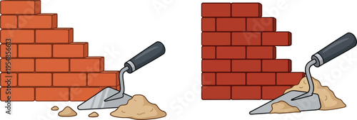 construction worker breaking bricks with hammer flat design vector illustration