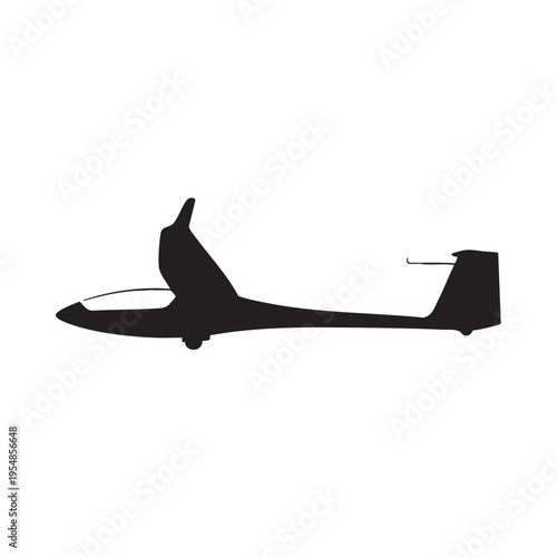 Glider aircraft silhouette side view for air sports and recreational flight black and white vector