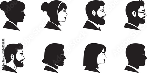 Black and white of eight diverse women with different hairstyles and headwear headshots