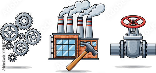 industrial factory components and machinery tools vector illustration