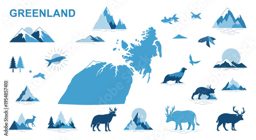 Greenland Map with Wildlife and Mountains Vector Illustration