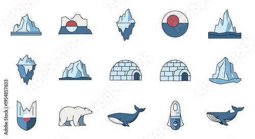 Arctic Icons: Icebergs, Igloos, Polar Bear, Whales, and Northern Symbols Collection