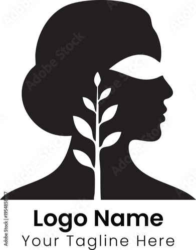 A woman's silhouette profile showcases a plant growing through her head.