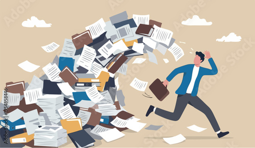 Overwhelmed onthis for the to or work overload, exhausted and anxiety, stressed and tired from problem and trouble, panic attack or shocked, burnout and depression concept, fearful businessman runaway