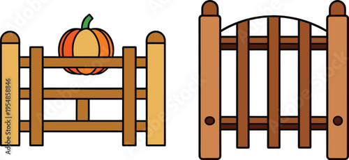 A vintage set of brown wooden fences and a 3d isolated stool furniture object designed for a child home interior