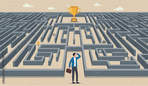 Path corporate marketing right success plaining achievement growth project businessman finding the way in labyrinth to reach target