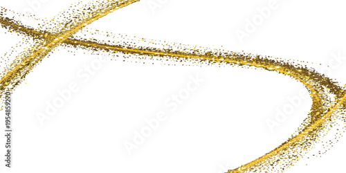 Golden glitter trail crossing on white background, abstract festive sparkle, celebration motion effect, gold dust