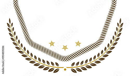 ゴールドの月桂樹とロープ装飾が優雅に囲む星付きエンブレム風デザイン高級感あふれる表彰や認証をイメージした抽象装飾素材