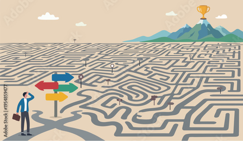 Path growth office support solution office people idea work flat company chart assessment project businessman finding the way in labyrinth to reach target