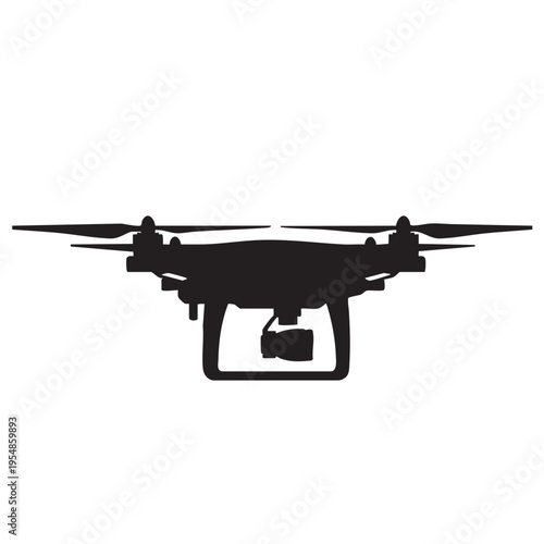Modern professional drone with camera silhouette for aerial photography and video surveillance technology