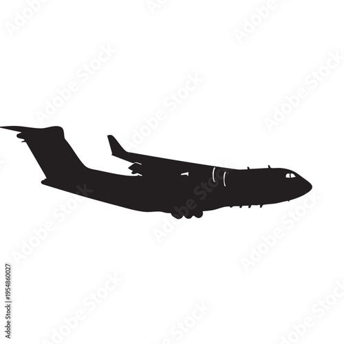 Cargo airplane silhouette side view isolated on white background vector illustration