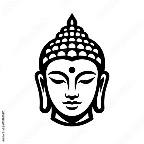 Serene Buddha Head Vector Art: Black and White Minimalist Illustration embodying spiritual enlightenment, inner peace, wisdom, and mindfulness. Perfect for meditation, yoga, Zen decor, and Buddhist-in