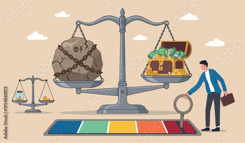 Investment high risk high expected return, investor risk appetite in securities and investment asset to get high reward concept, balance with heavy risk burden make box of rich money dollar reward.