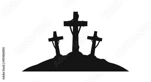 crucifixion scene silhouette, three crosses on hill