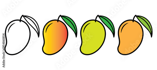 set of four tropical fruits coconut and papaya isolated on white background